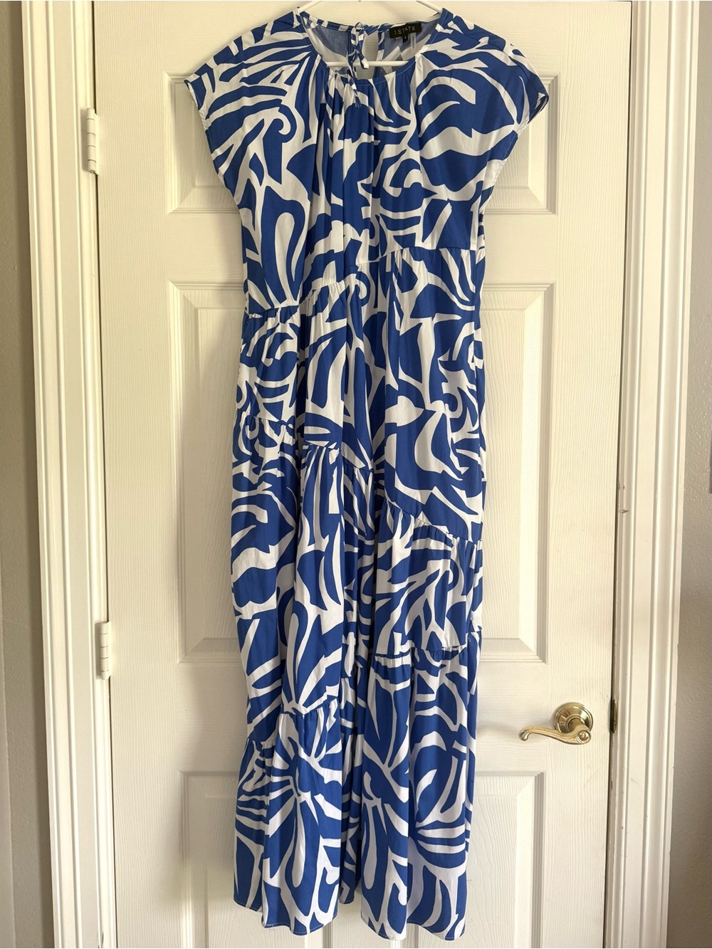 1. State Blue & White Abstract Print Maxi Dress - Picture 2 of 6